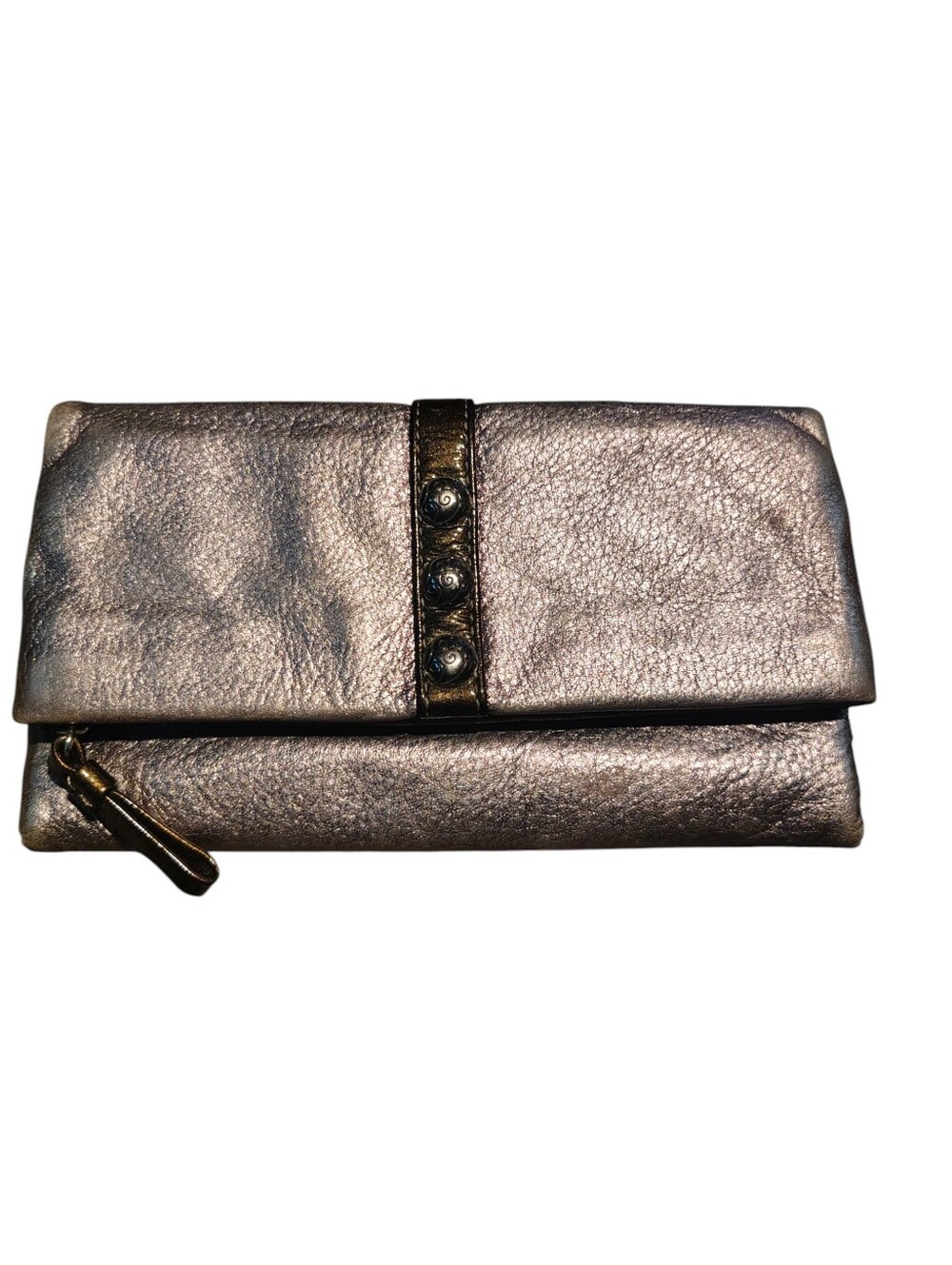 Brighton Nolita Shimmer Large Wallet Zinc Pearl Metallic Leather Pewter